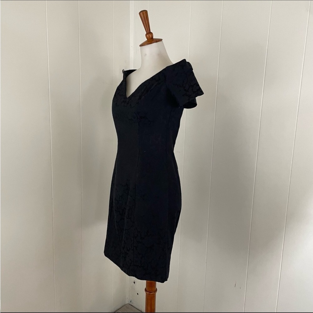 Vintage 80s 90s Lace Jacquard Dress Women’s S Mini Sheath Off Shoulder Cocktail‎ - Picture 5 of 8